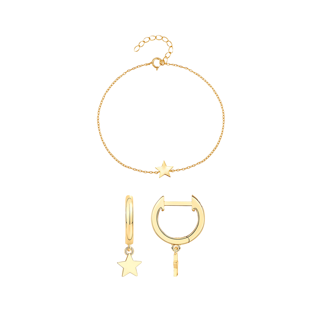 Starlit Duo – Vergoldetes Schmuckset aus 925 Silber mit Stern-Anhängern