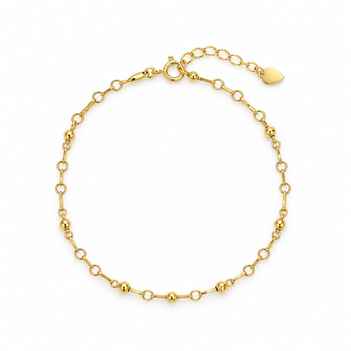 Dotted Chain Armband aus 585 Gold, feine Kette mit kleinen Gold-Kugeln und Verlängerungskette