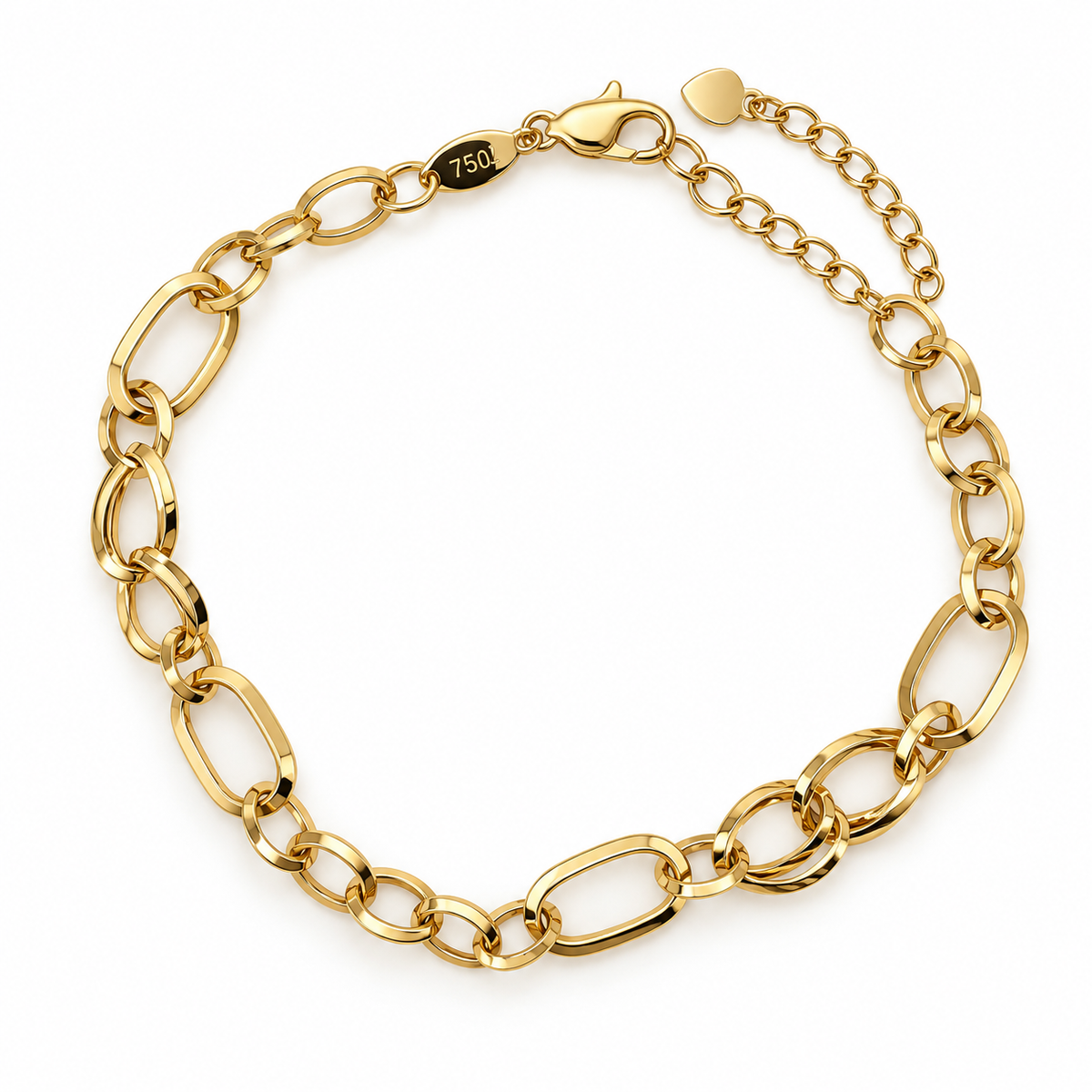 Bold Oval Link Gliederarmband aus 750 Gold mit großen ovalen Gliedern und Verlängerungskette