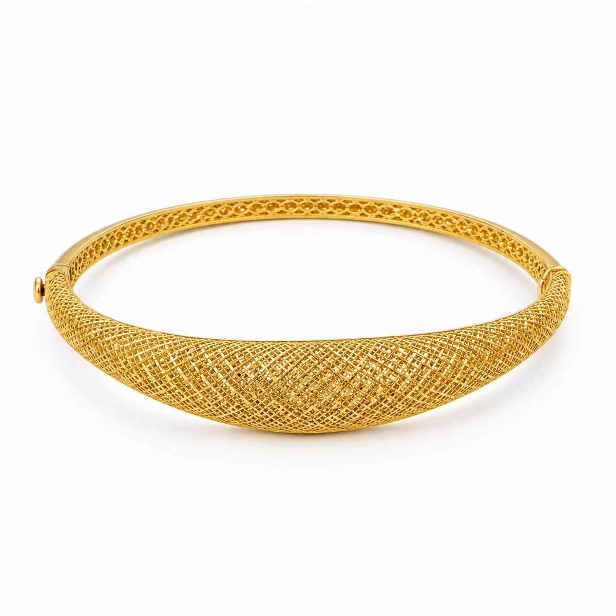 Mesh Dome Bangle gewölbter Armreif aus 750 Gold mit Gitter-Muster
