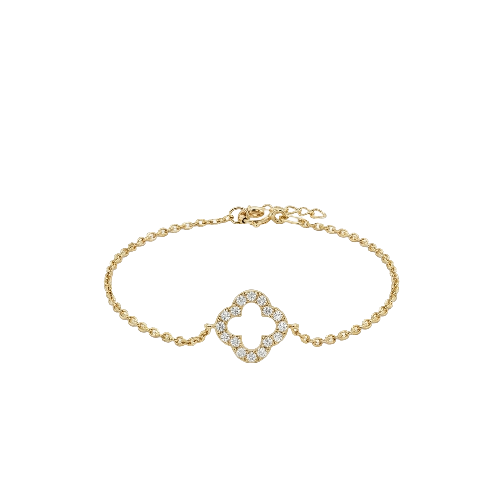 Claria Bloom – 375 Echtgold Armband mit Kleeblatt Zirkonia Anhänger