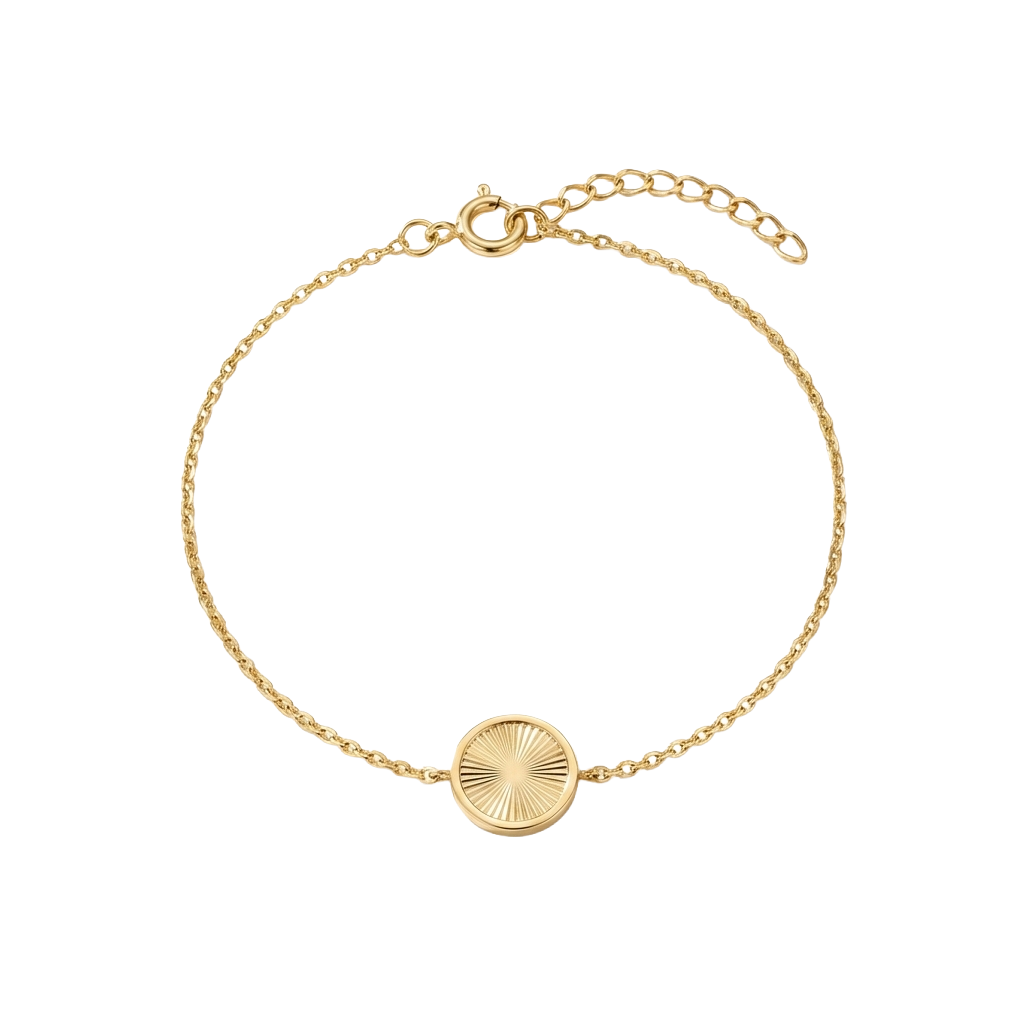 Solaria Ray – 375 Echtgold Armband mit rundem Sonnengravur-Motiv