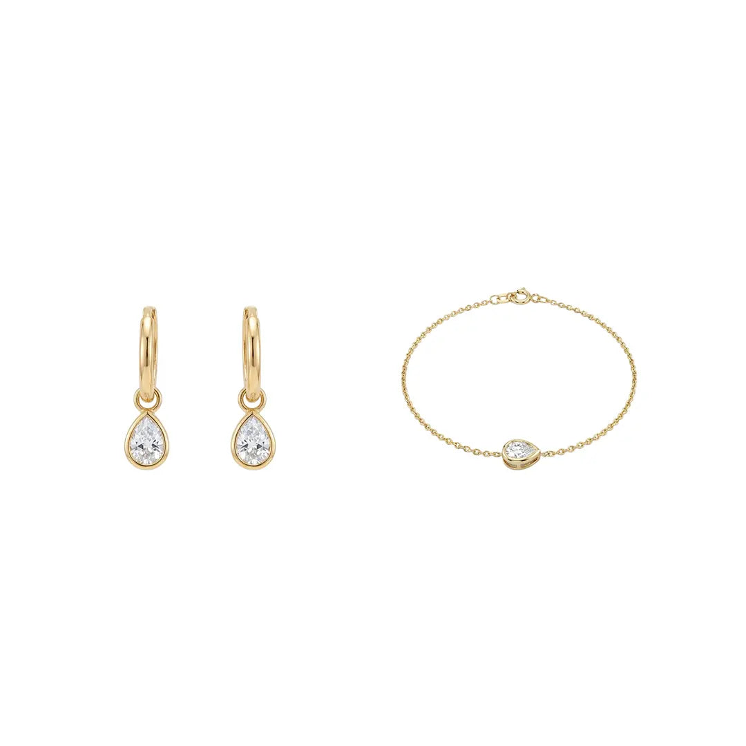 Aurelisse Drop Set aus 375 Gelbgold mit Zirkonia, filigraner Schmuck für Damen, eleganter zeitloser Klassiker.