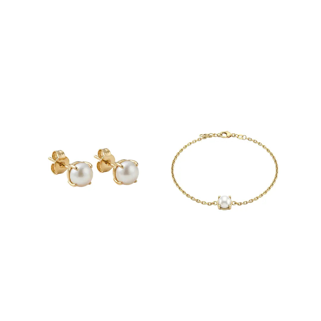 Pearlisse Gold Set aus 375 Gelbgold mit Perle, filigraner Schmuck für Damen, eleganter zeitloser Klassiker.