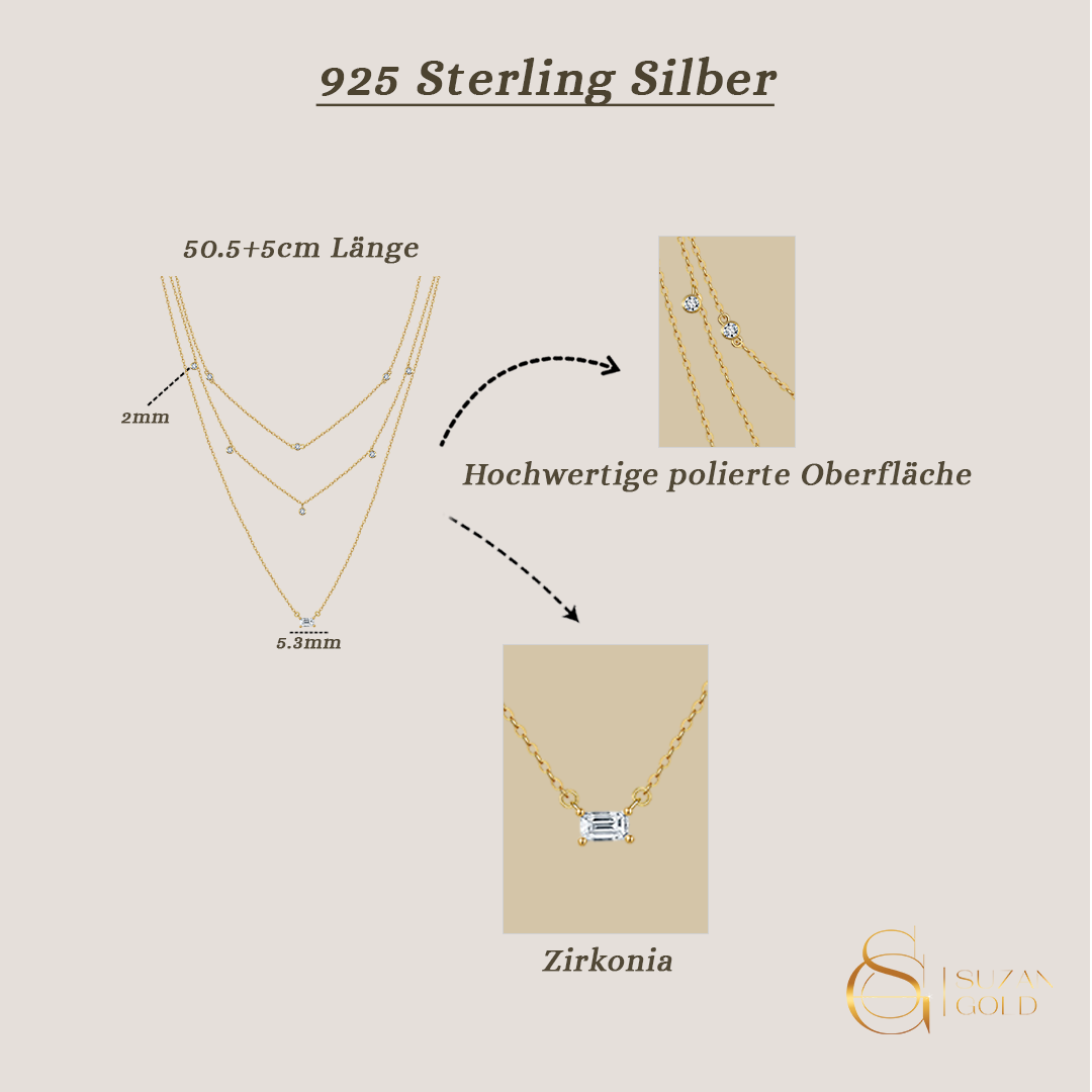 Lumistra Cascade – Dreireihige 925 Silber Halskette mit Zirkonia
