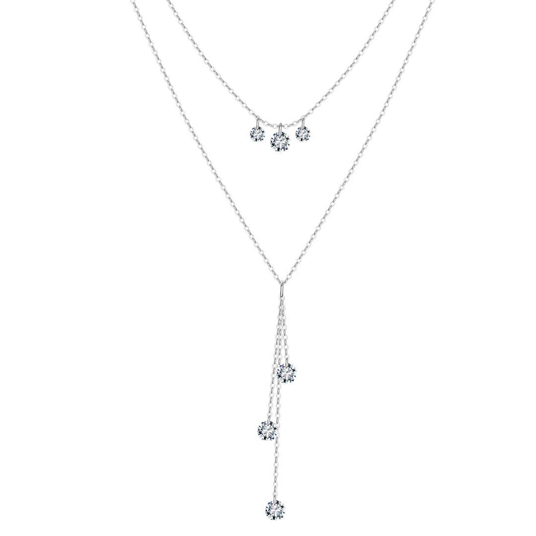 Lunadia – Zweireihige 925 Silber Y-Kette mit funkelnden Zirkonia-Anhängern