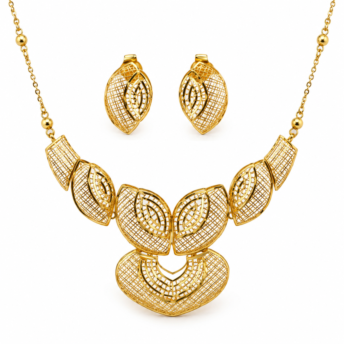 Marquise Heart Schmuckset aus 750 Gold mit filigranem Herz-Collier und passenden Marquise-Ohrsteckern