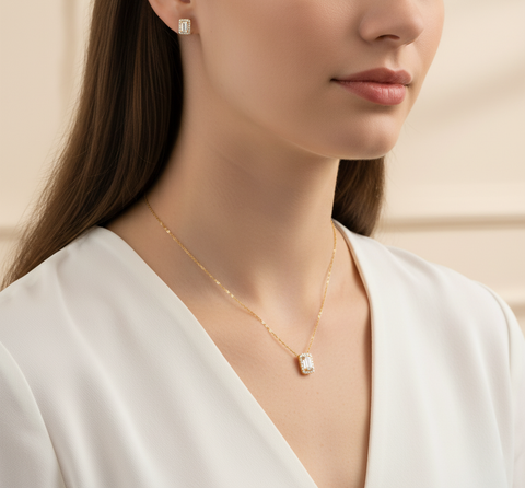 Forever Sparkle – Echtgold Schmuckset mit Zirkonia-Kette & Ohrsteckern