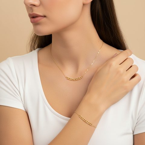 Echtgold Schmuckset Damen – Curb Kette & Armband aus 375 Gold