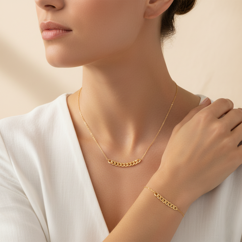 Echtgold Schmuckset Damen – Curb Kette & Armband aus 375 Gold