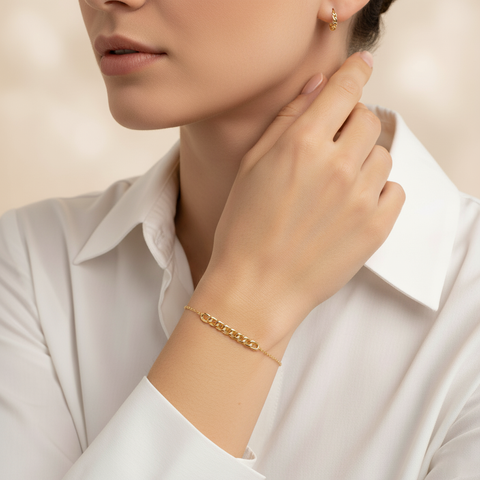 Echtgold Schmuckset Damen – Curb Chain Armband & Creolen aus 375 Gold