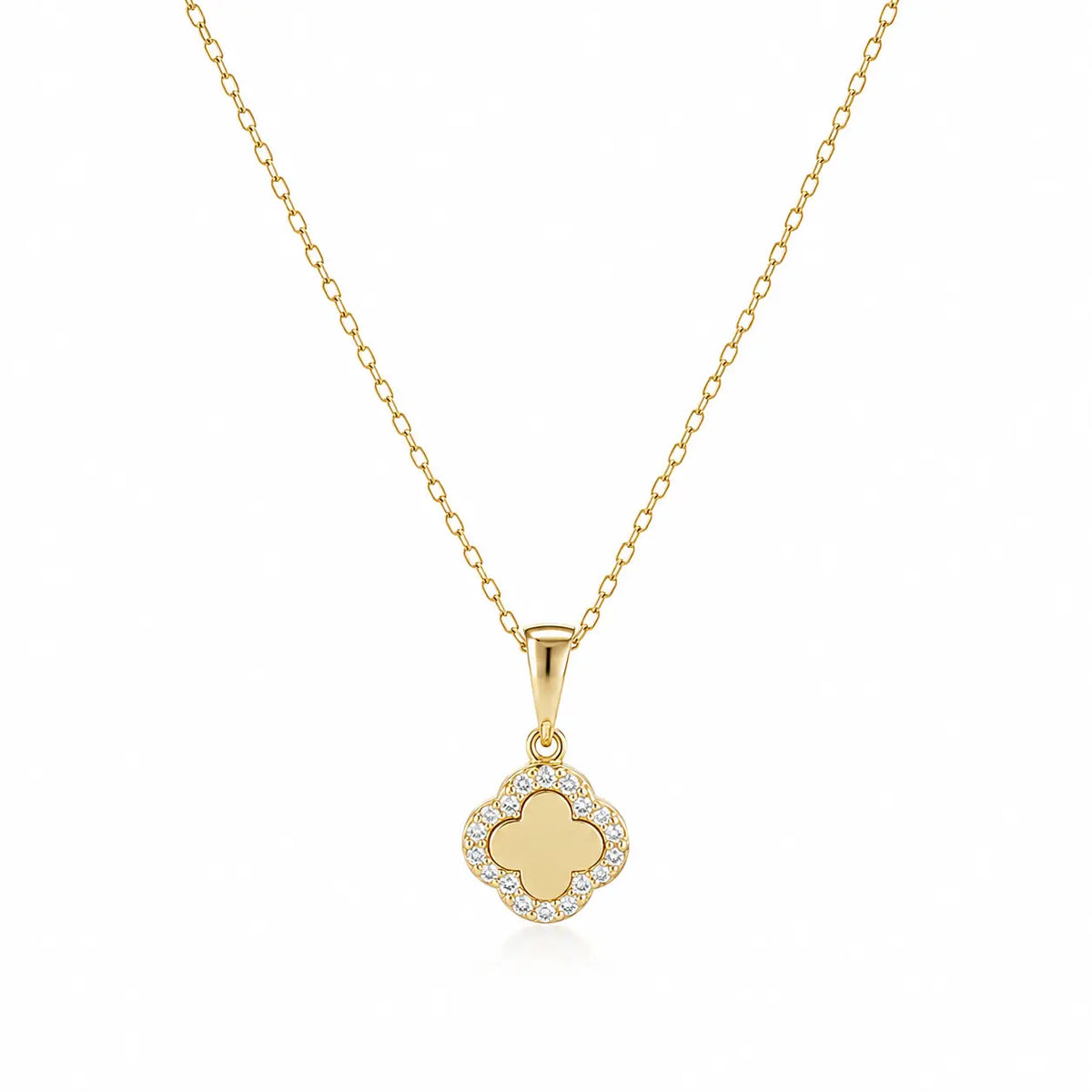 Halo Clover – Kleeblatt-Halskette mit Zirkonia-Rand aus 585 Gold Suzan Gold