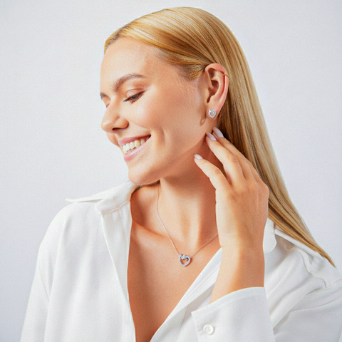 Heartlink Pure – 925 Silber Schmuckset mit Zirkonia-Herz & Knoten