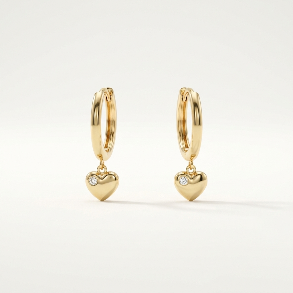 Amoréa Drop – 375 Echtgold Creolen mit Herz-Anhänger und Zirkonia