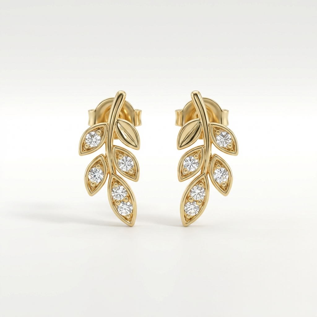 Floréva Spark – 375 Echtgold Ohrstecker mit Blattmotiv und Zirkonia