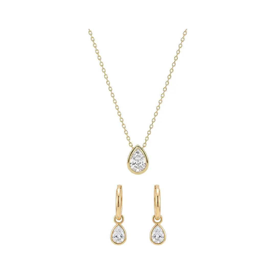 Tearielle Gold Set aus 375 Gelbgold mit Zirkonia, filigraner Schmuck für Damen, eleganter zeitloser Klassiker.