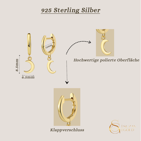 Moonlite – Huggie-Creolen aus 925 Silber mit Mond-Anhänger