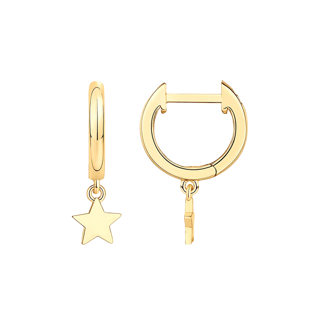 Starlight – Vergoldete Huggie-Creolen mit Stern-Anhänger aus 925 Silber