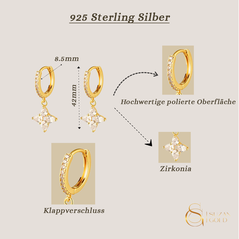 Stellaria – Vergoldete Huggie-Creolen mit Zirkonia-Anhänger aus 925 Silber