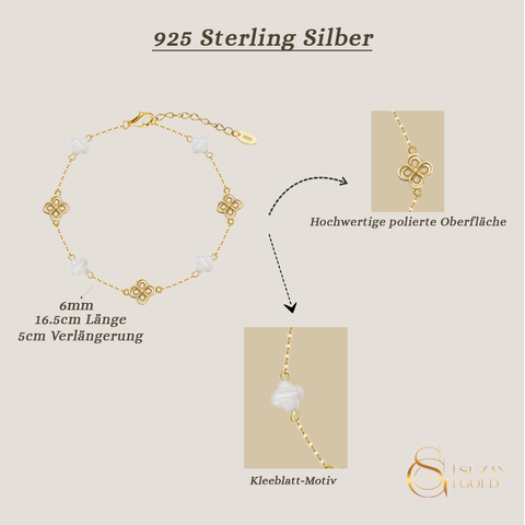 Cloverina – 925 Silber Armband mit Kleeblatt-Motiven und polierter Oberfläche