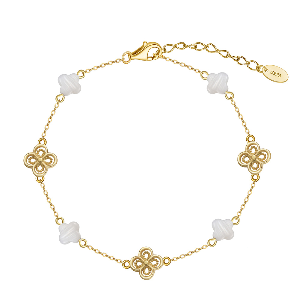 Cloverina – 925 Silber Armband mit Kleeblatt-Motiven und polierter Oberfläche