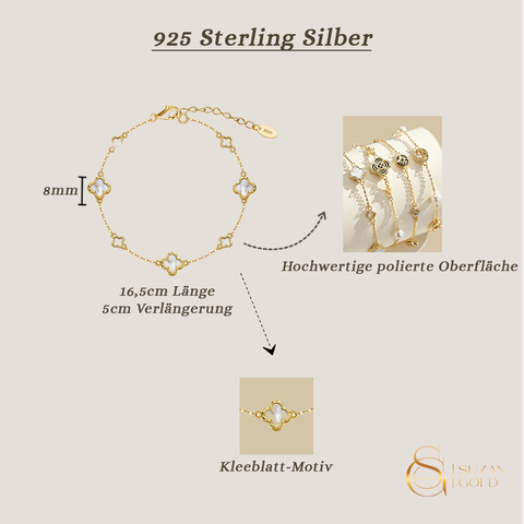 Luckra – Armband mit Perlmutt-Kleeblättern aus 925 Silber