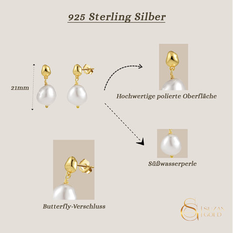 Pearlette – Perlen-Ohrringe aus 925er Silber, vergoldet