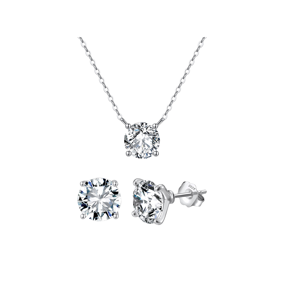 Lunara – 925 Silber Schmuckset Damen | Halskette & Ohrringe mit Zirkonia