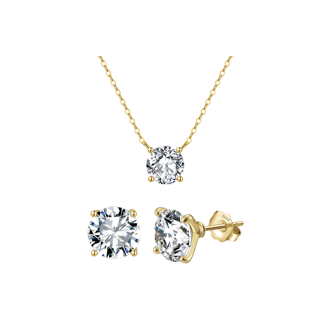 Lunara Gold – 925 Silber Schmuckset Damen | Halskette & Ohrringe mit Zirkonia