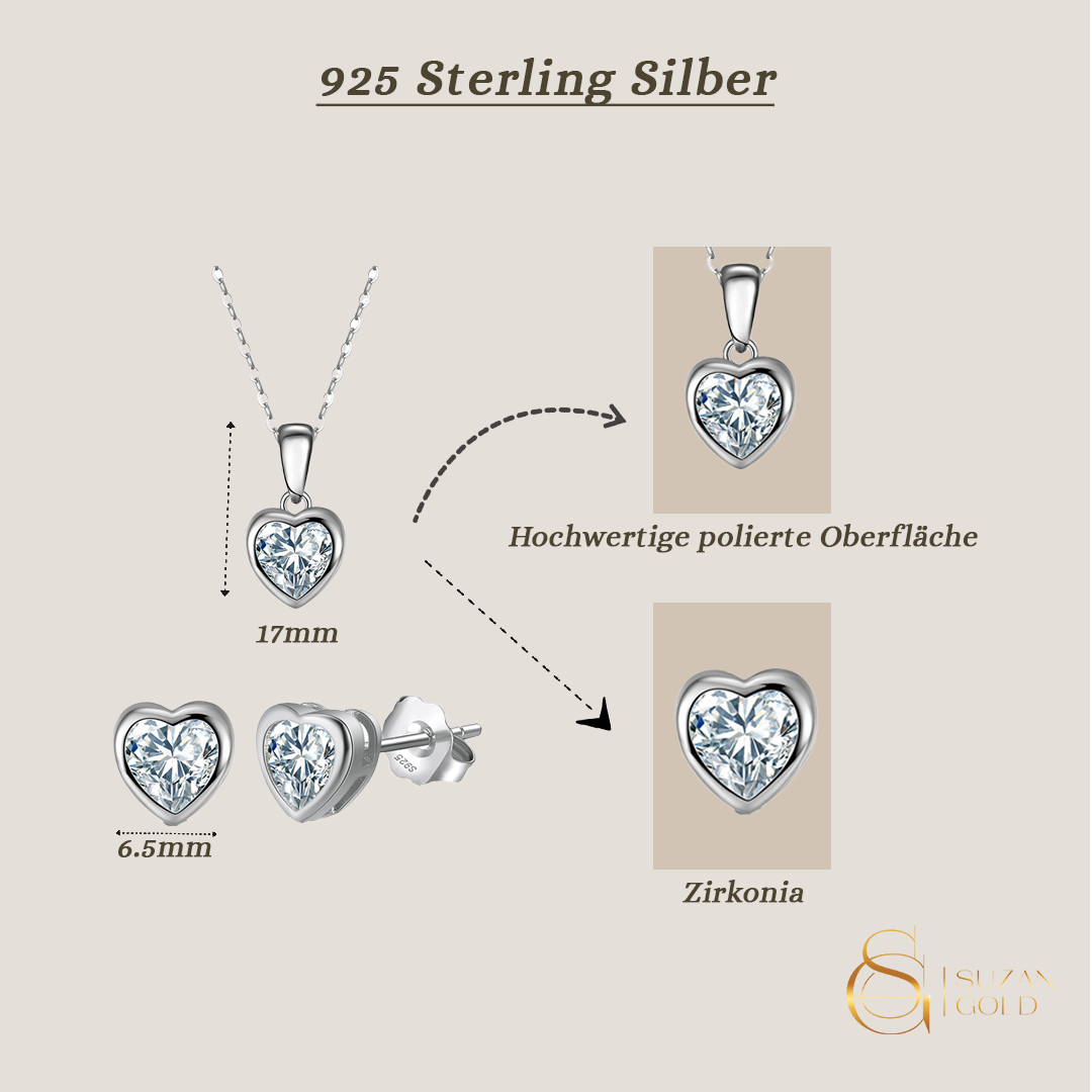 Liora Set – Herzschmuck aus 925 Silber mit Zirkonia