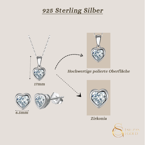 Liora Set – Herzschmuck aus 925 Silber mit Zirkonia