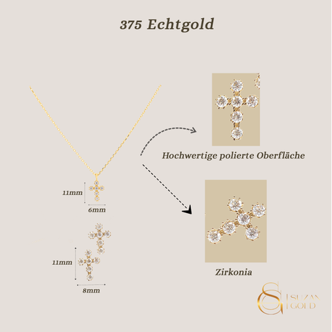 God’s Favorite – Echtgold Kreuzkette mit Zirkonia & passenden Ohrsteckern
