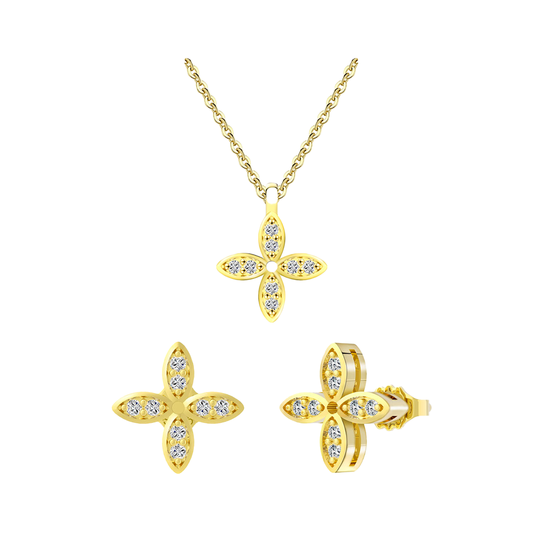 Serelina Set – Schmuckset aus vergoldetem 925 Silber mit Zirkonia-Kleeblatt