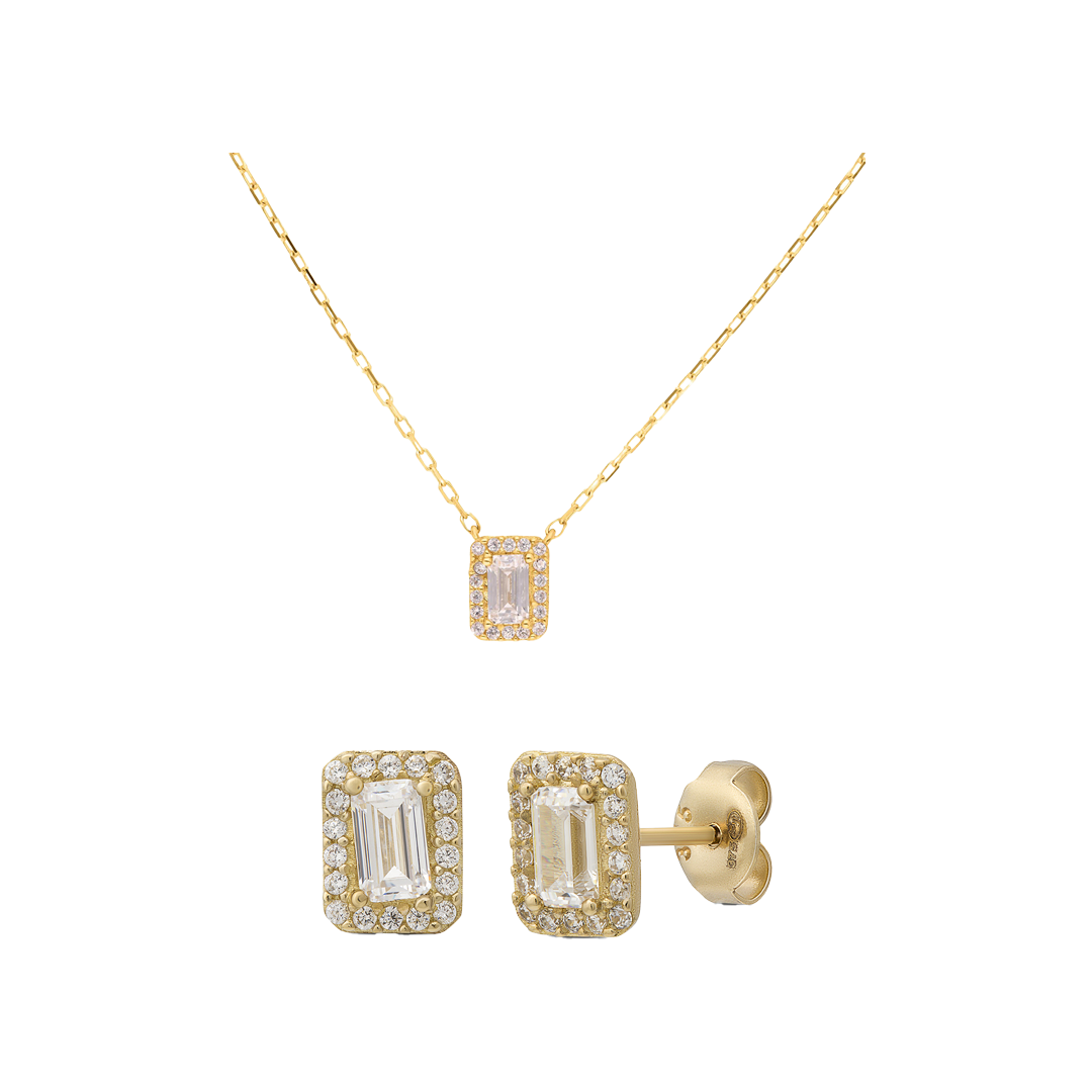 Forever Sparkle – Echtgold Schmuckset mit Zirkonia-Kette & Ohrsteckern