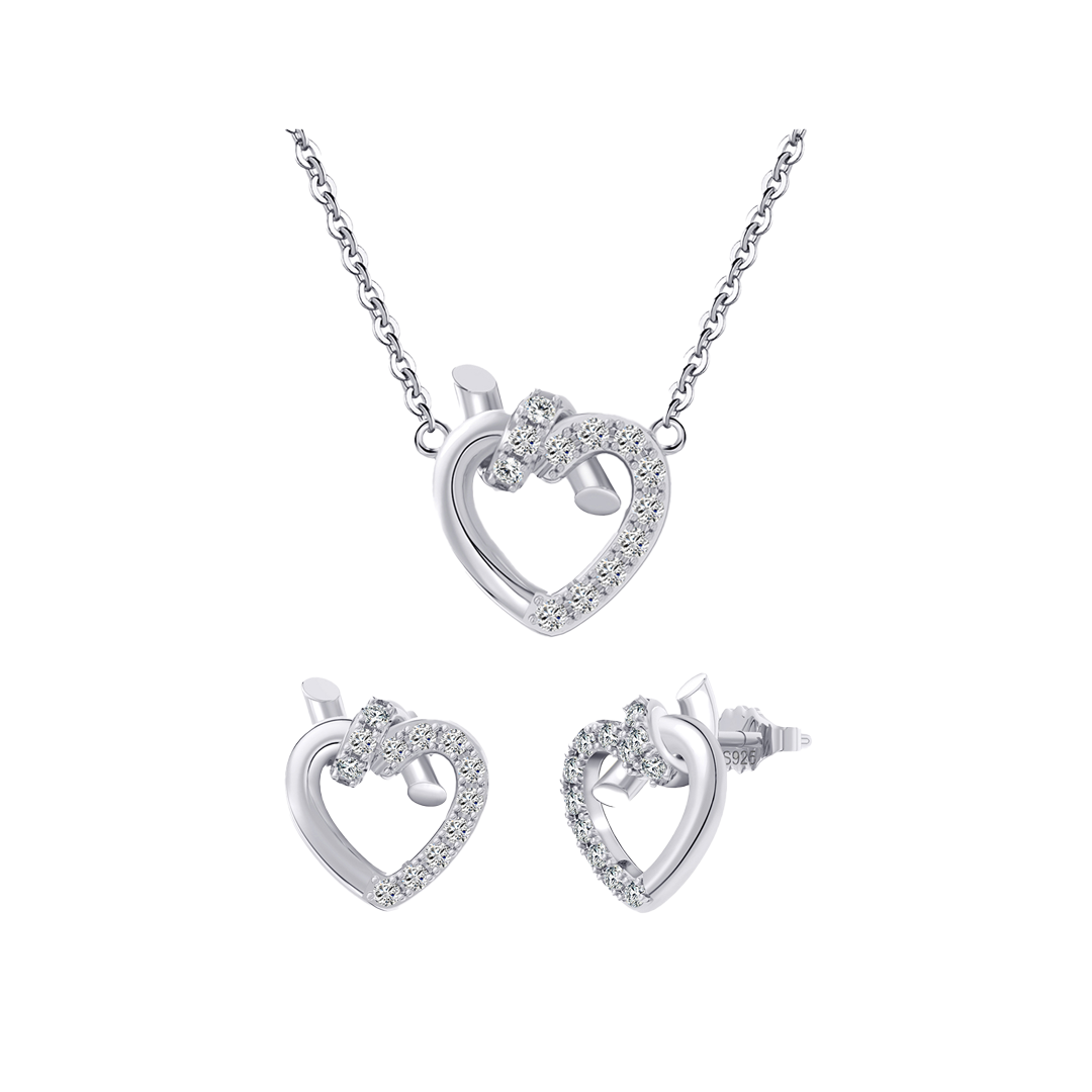 Heartlink Pure – 925 Silber Schmuckset mit Zirkonia-Herz & Knoten