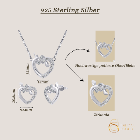 Heartlink Pure – 925 Silber Schmuckset mit Zirkonia-Herz & Knoten