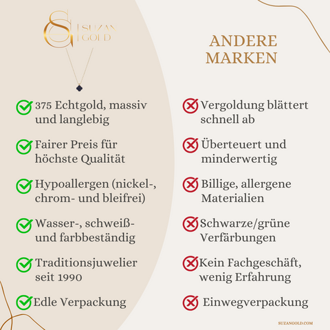 Noirleaf – 375er Echtgoldkette mit schwarzem Kleeblatt-Anhänger