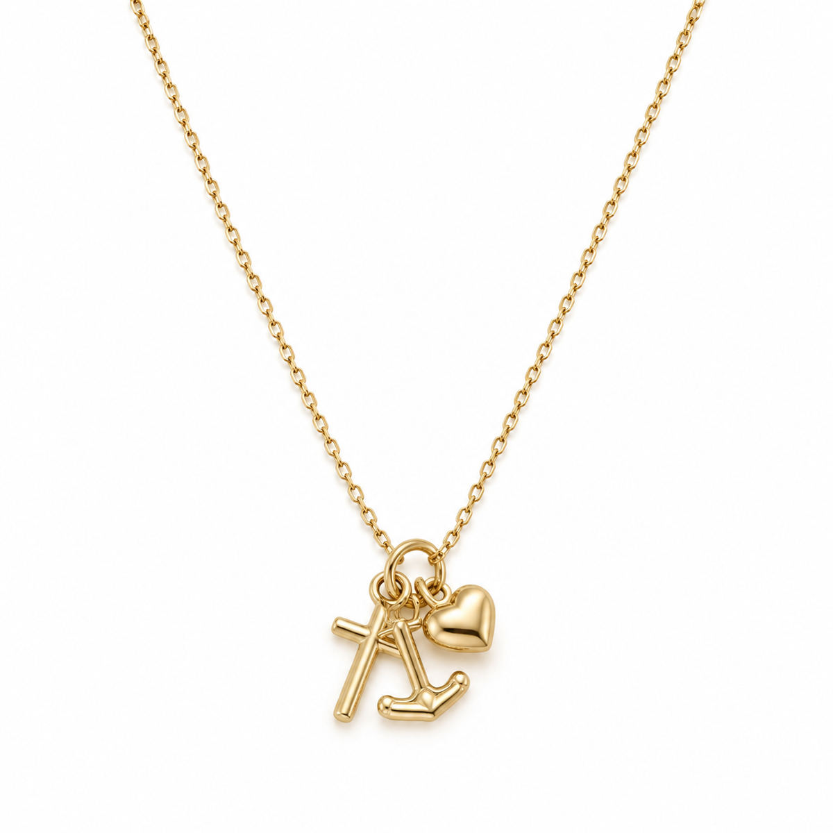 Faith Love Hope Halskette aus 750 Gold mit Kreuz, Anker und Herz-Anhänger