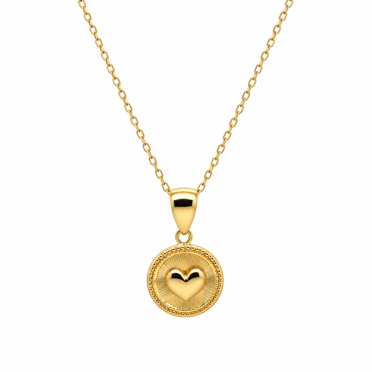 Heart Coin Halskette aus 750 Gold mit rundem Münz-Anhänger und Herz