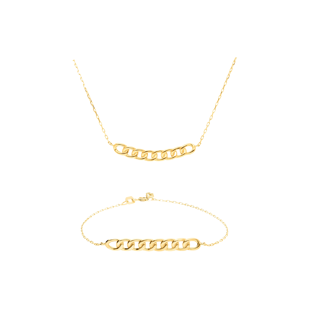 Echtgold Schmuckset Damen – Curb Kette & Armband aus 375 Gold