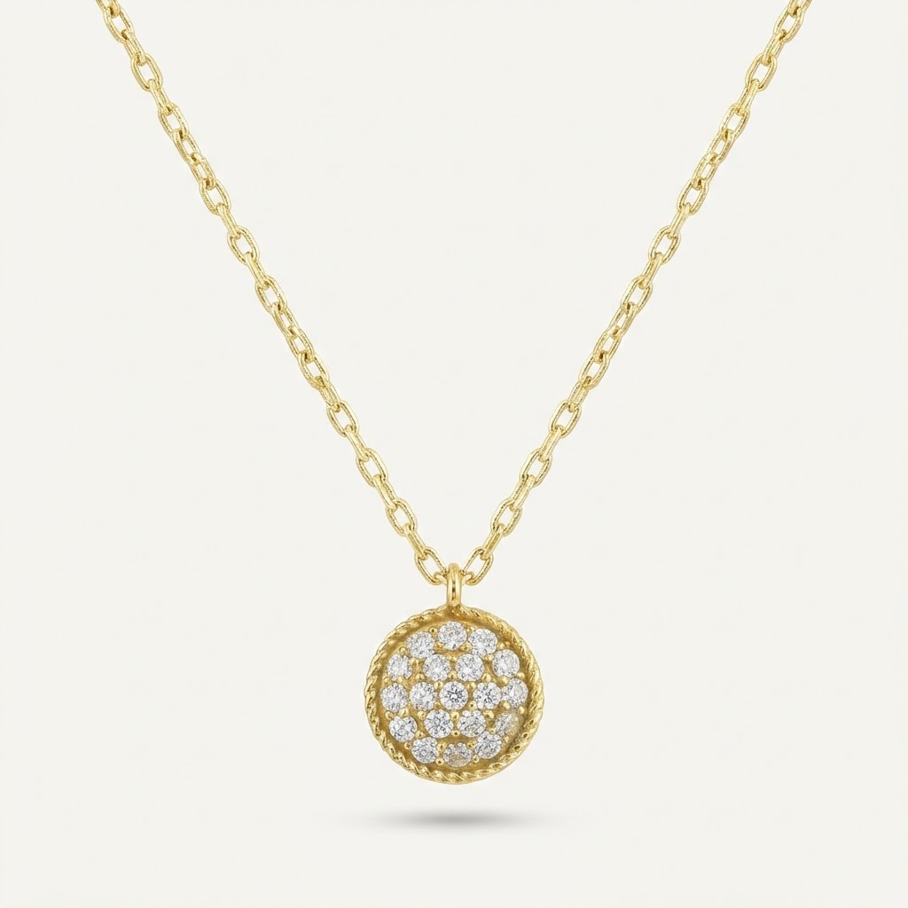 Orbella Pavé – 375 Echtgold Halskette mit rundem Zirkonia Anhänger