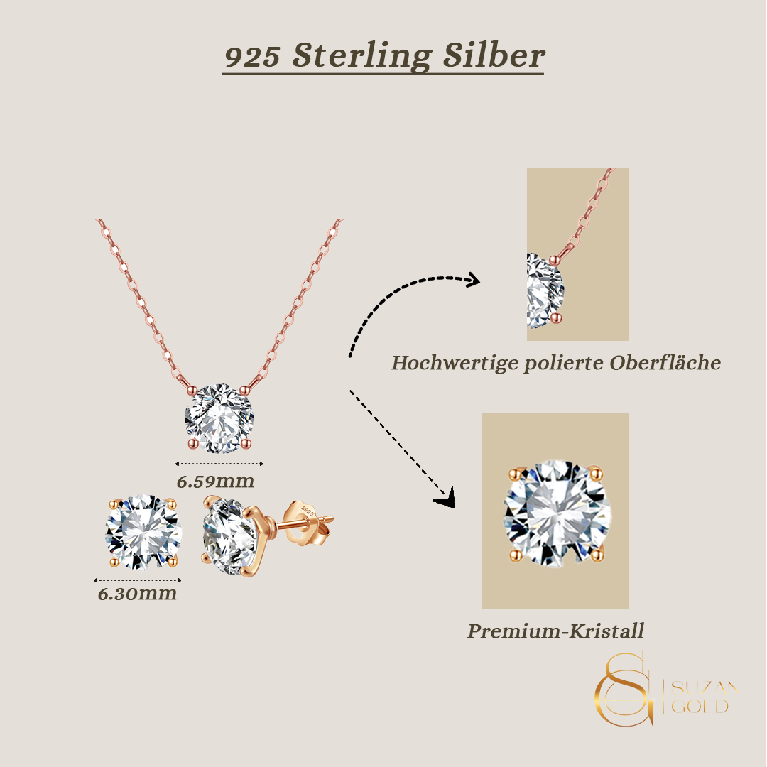Lunara Rosé – 925 Silber Schmuckset Damen | Halskette & Ohrringe mit Zirkonia