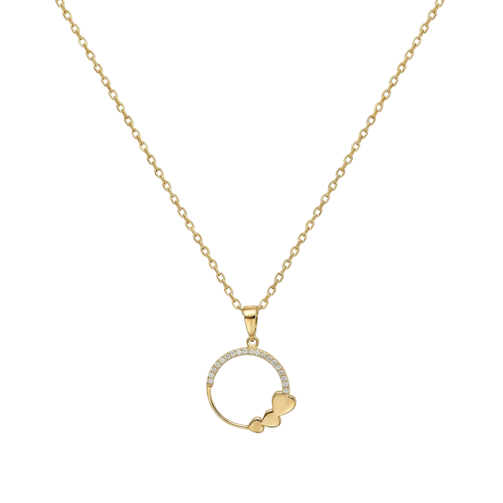 Amoria Halo – 375 Echtgold Halskette mit Herz-Kreisanhänger und Zirkonia