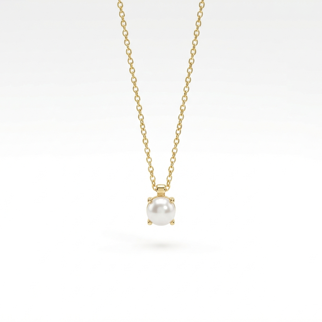 Pearlora Shine – 375 Echtgold Halskette mit runder Süßwasserperle Anhänger