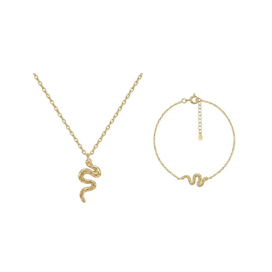 Serpentina Gold Set aus 375 Gelbgold, filigraner Schmuck für Damen, eleganter zeitloser Klassiker.