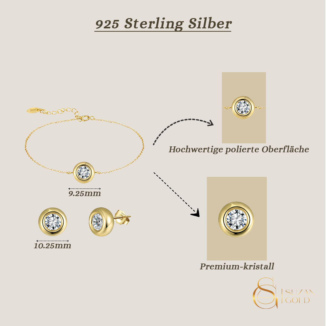 Zirelle Gold – 925 Silber Schmuckset Damen | Armband & Ohrringe mit Zirkonia