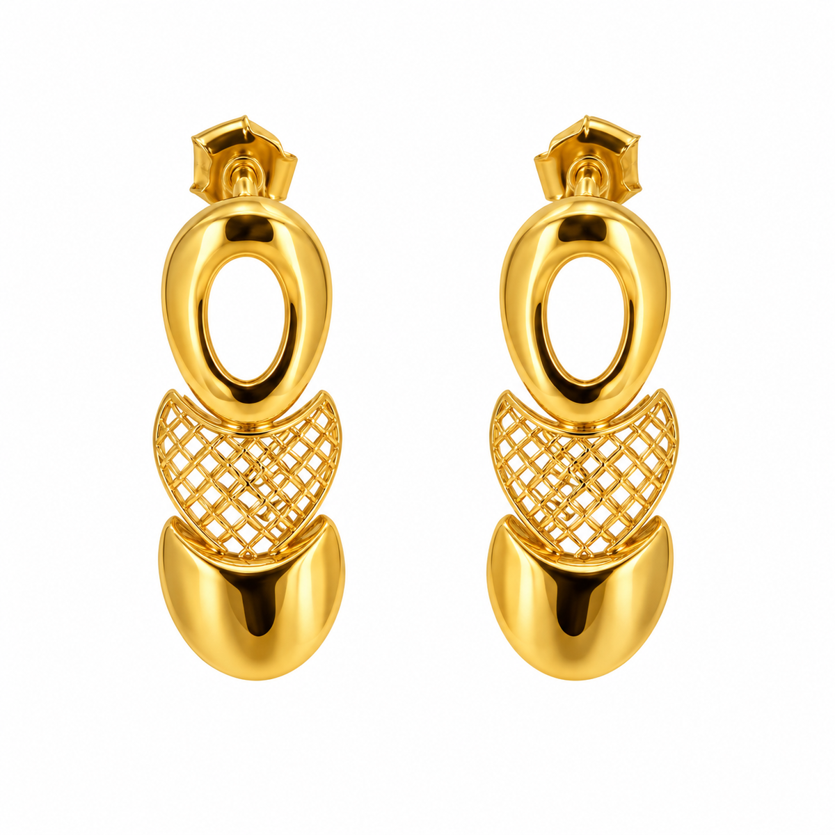 Lattice Moon – Ohrhänger mit Gitter-Element und Halbmond aus 750 Gold Suzan Gold
