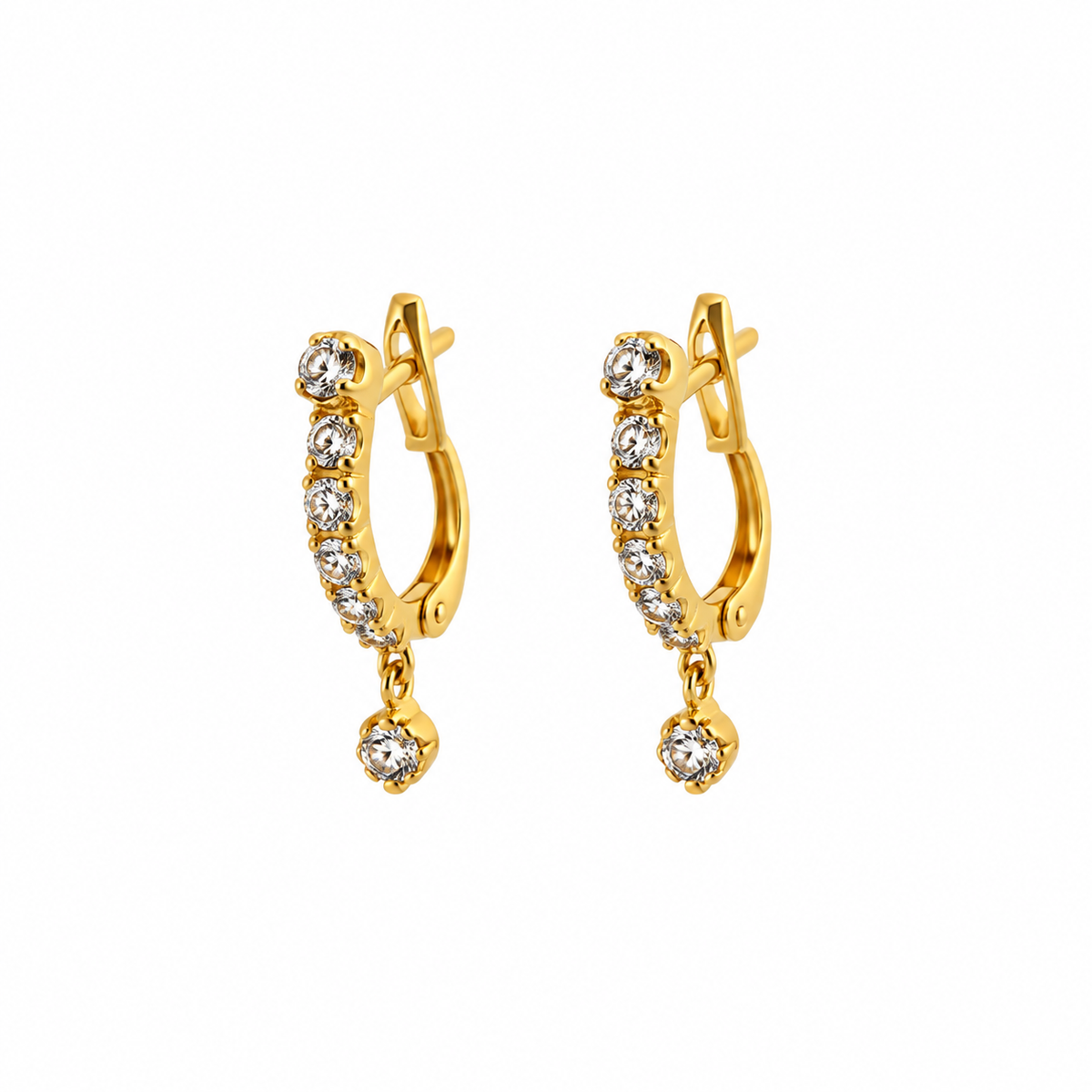 Sparkle Drop Huggie – Klappcreolen mit Zirkonia-Reihe und Tropfen-Anhänger aus 750 Gold Suzan Gold