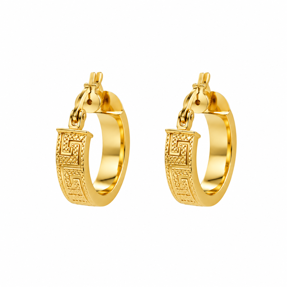 Greek Key Hoop – Breite Creolen mit Mäander-Muster aus 750 Gold Suzan Gold