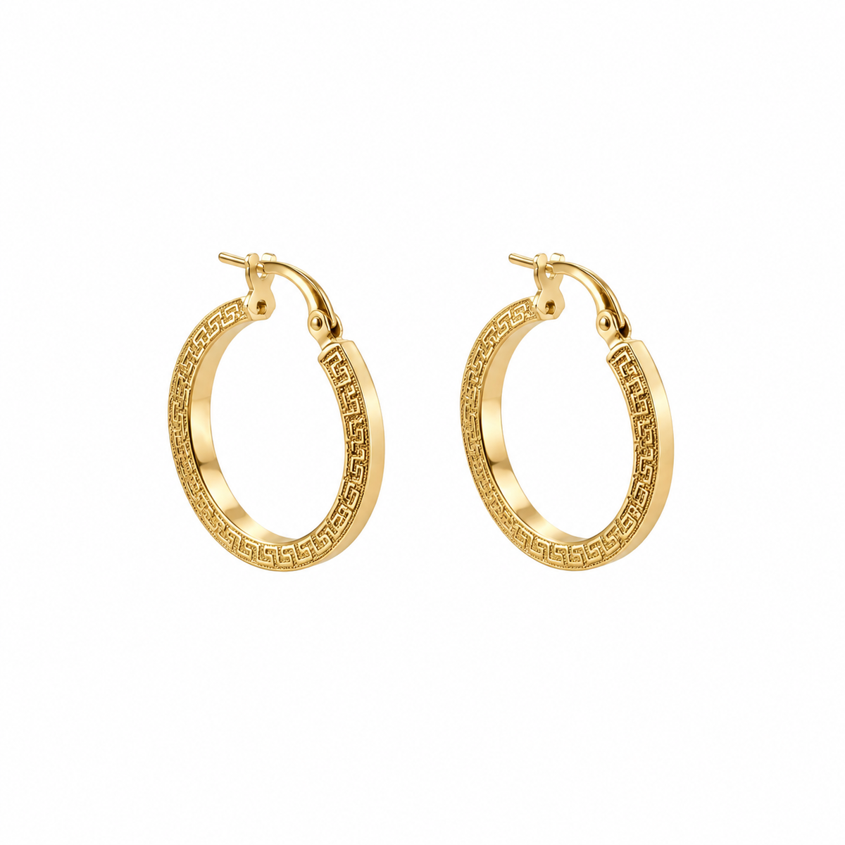 Greek Key Slim Hoop – Schmale Creolen mit Mäander-Gravur aus 750 Gold Suzan Gold
